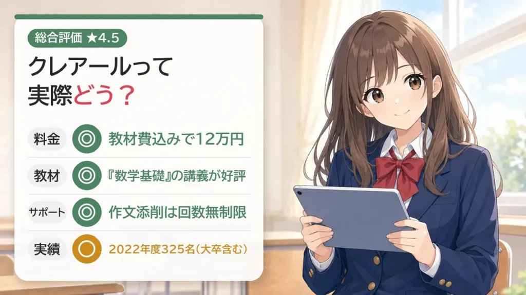 クレアール公務員講座の総合評価:料金・教材・サポートは◎、合格実績は2022年度325名