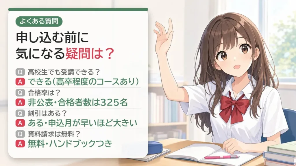 クレアール公務員講座のよくある質問:高校生の受講・合格率・割引・資料請求