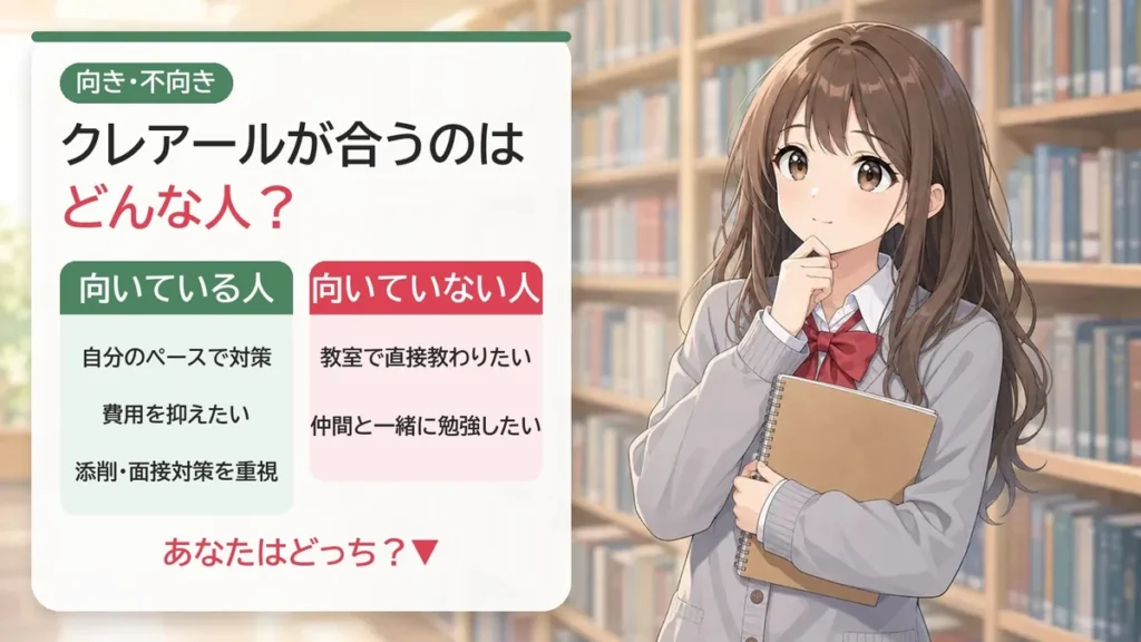 クレアールが向いている人と向いていない人:自分のペース・費用重視・添削重視なら向いている