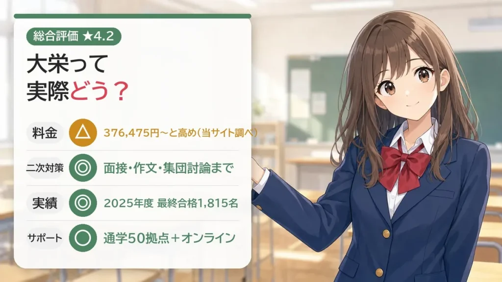 資格スクール大栄の公務員講座(高卒)の総合評価:料金は高めだが二次試験対策と実績は◎