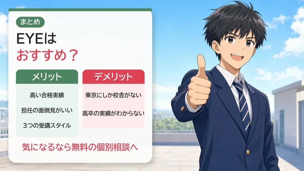 まとめ：公務員予備校EYEのメリットとデメリット。気になるなら無料の個別相談へ