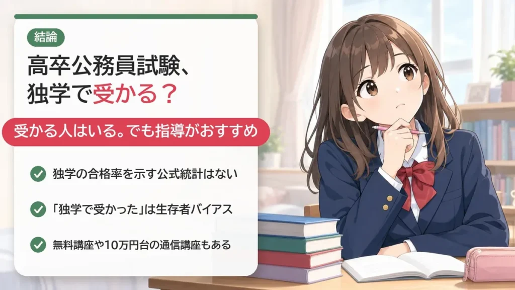 高卒公務員試験は独学で受かる?受かる人はいるが専門家の指導がおすすめ