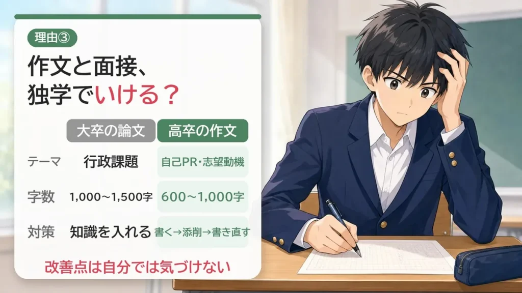 独学が難しい理由③:大卒の論文と高卒の作文のちがい。改善点は自分では気づけない