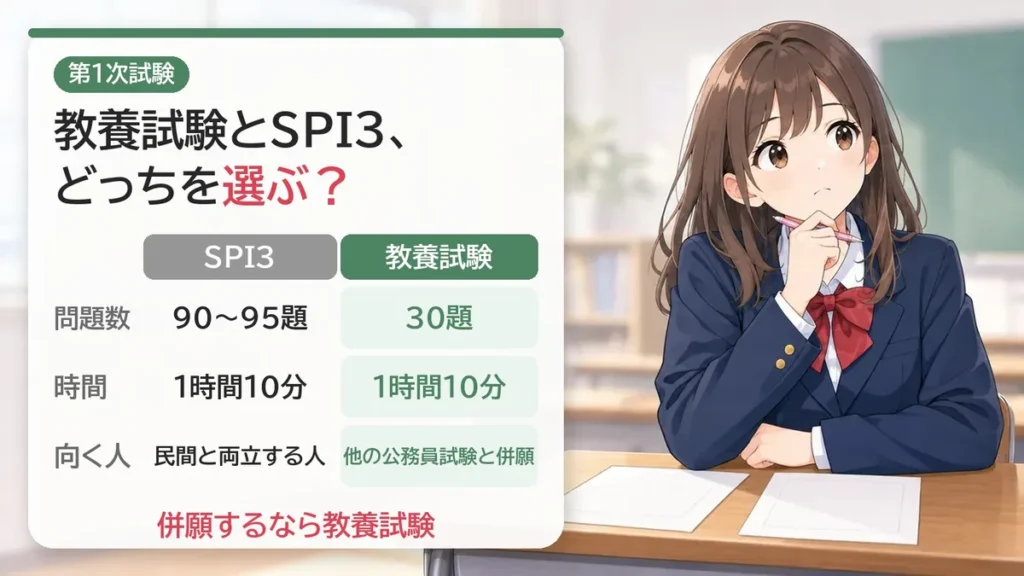 警視庁Ⅲ類の第1次試験：教養試験（30題・1時間10分）とSPI3（90〜95題）の選択制、併願するなら教養試験