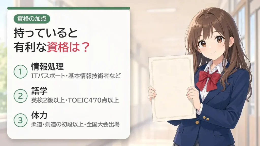 警視庁の資格経歴等の評定：ITパスポート・基本情報技術者・英検2級・TOEIC470点・武道初段などで加点