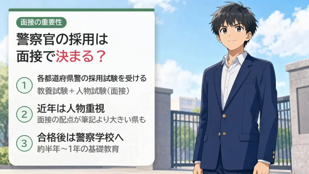 高卒で警察官になるには：都道府県警の採用試験は近年人物重視で面接の配点が大きい