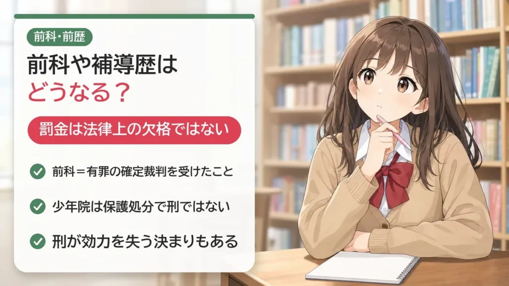 前科や補導歴はどうなる?罰金は法律上の欠格ではない。少年院は保護処分で刑ではない。刑が効力を失う決まりもある