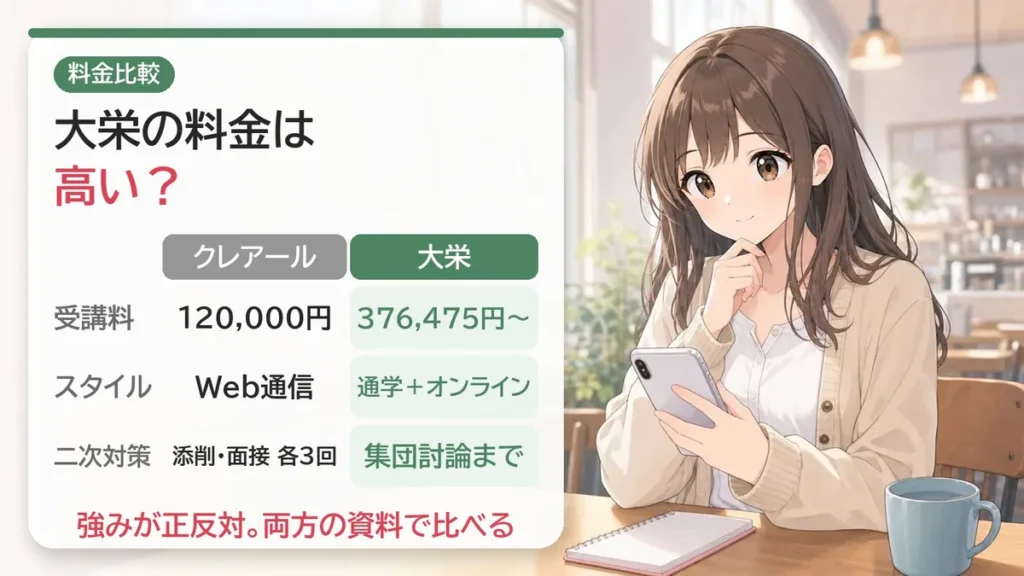 大栄とクレアールの料金・スタイル・二次対策の比較